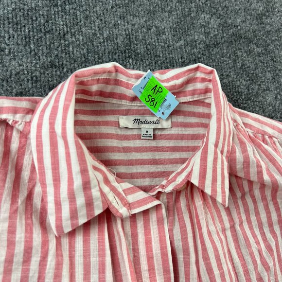 Madewell Button Up Shirt Adult Medium Women Top Pink White Stripe Lightweight - Picture 2 of 12